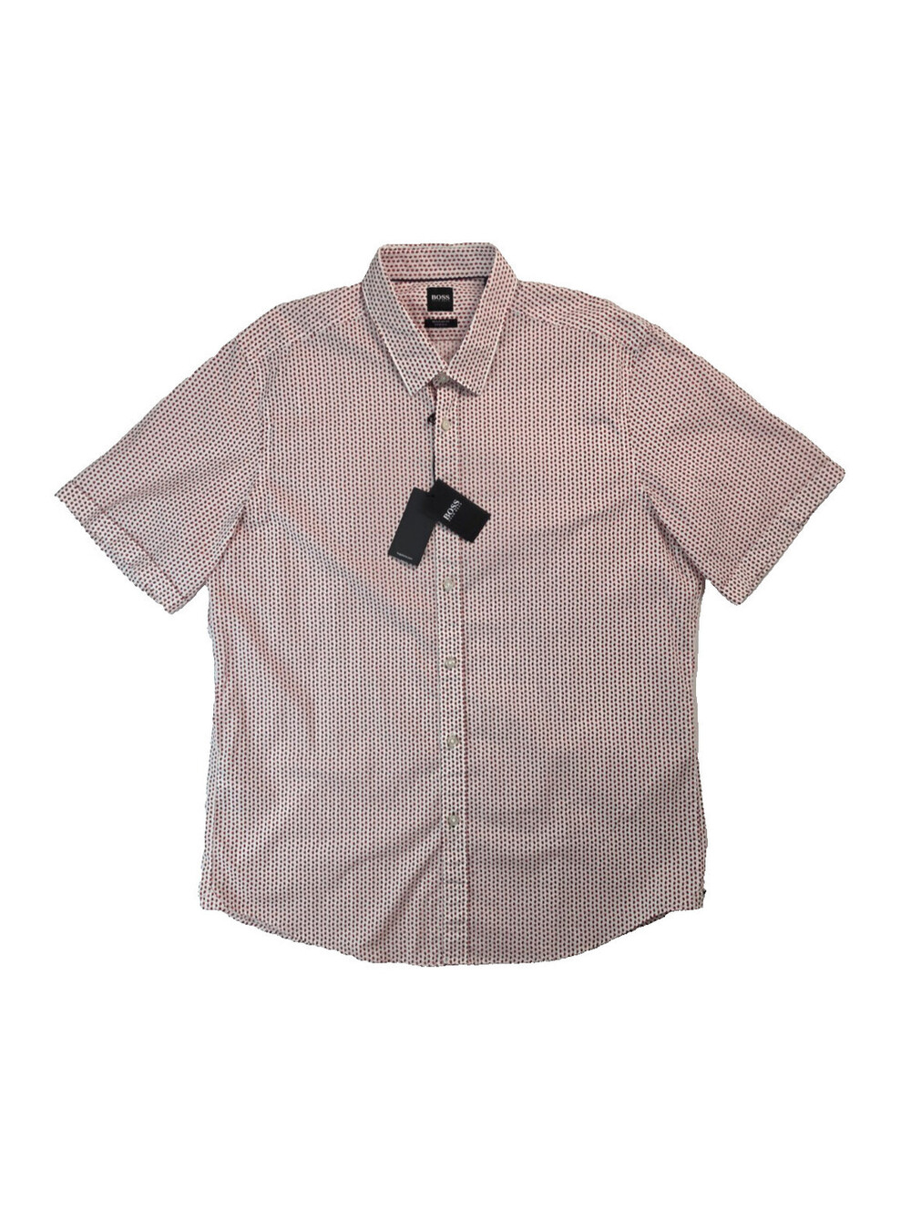 Hugo Boss White Red Polka Dot Short Sleeve Button Shirt Mens Size XL NEW NWT